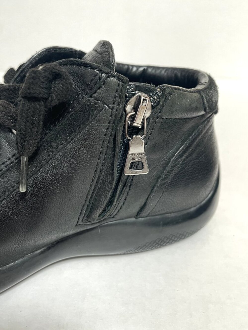 Prada Girls Black Leather Sneakers Low Top 12 - Picture 7 of 10